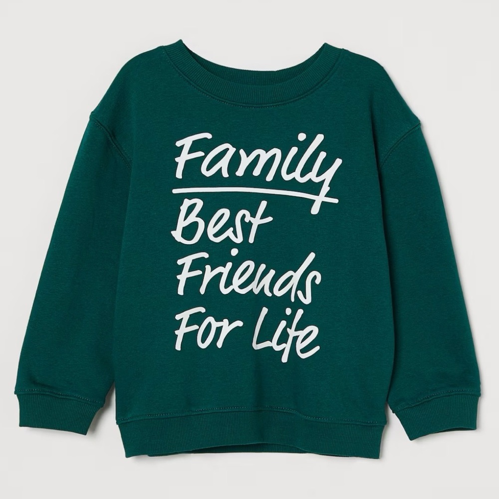 H&M Boys “Family: Best Friends for Life” Sweatshirt - Green, Size US 6X/7